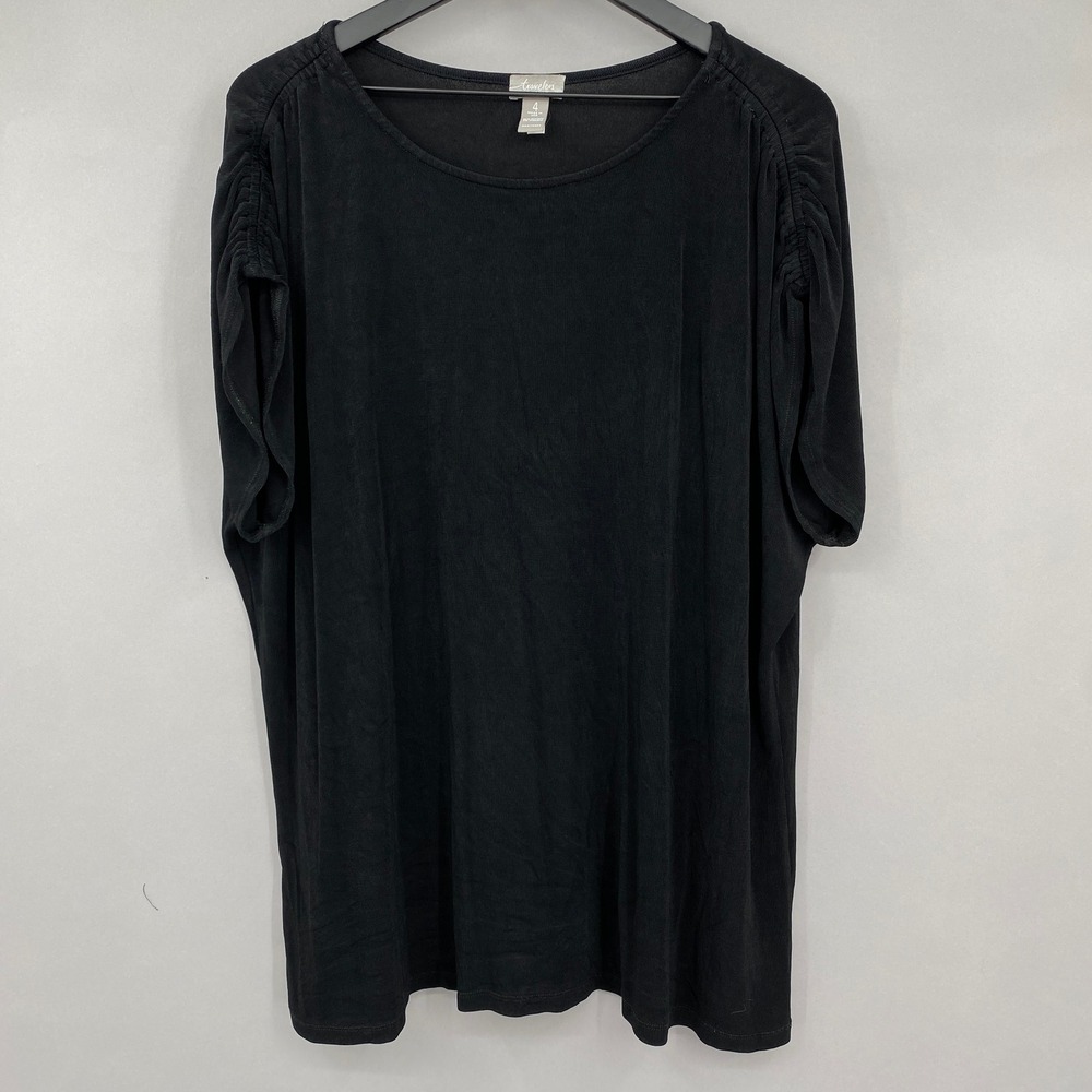 Chico's Travelers Top Women Size 4 XXL Black Ruched Shoulder Stretch Blouse
